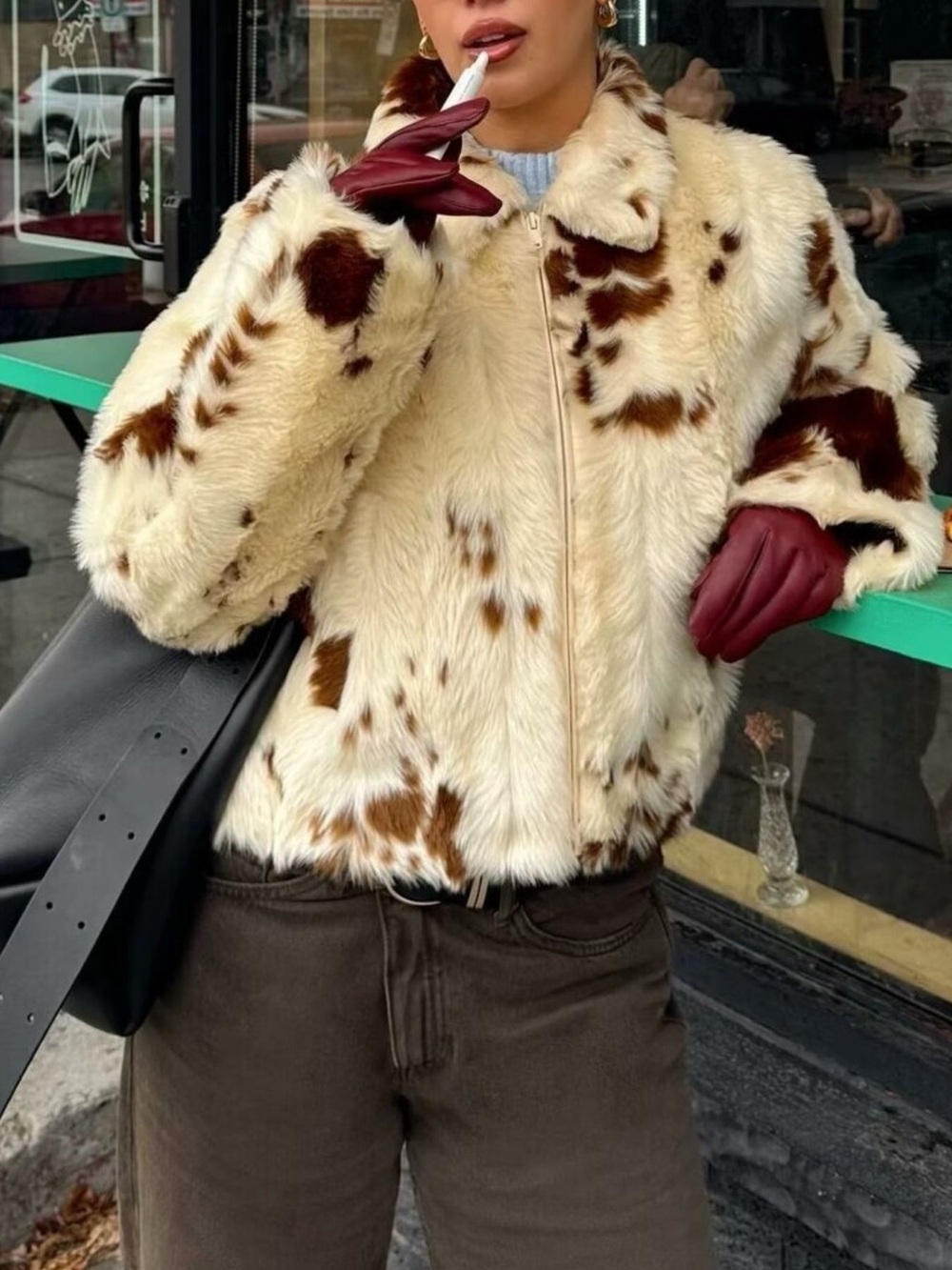Faux Fur Zip Up Cropped Outerwear - Picture 2 of 14